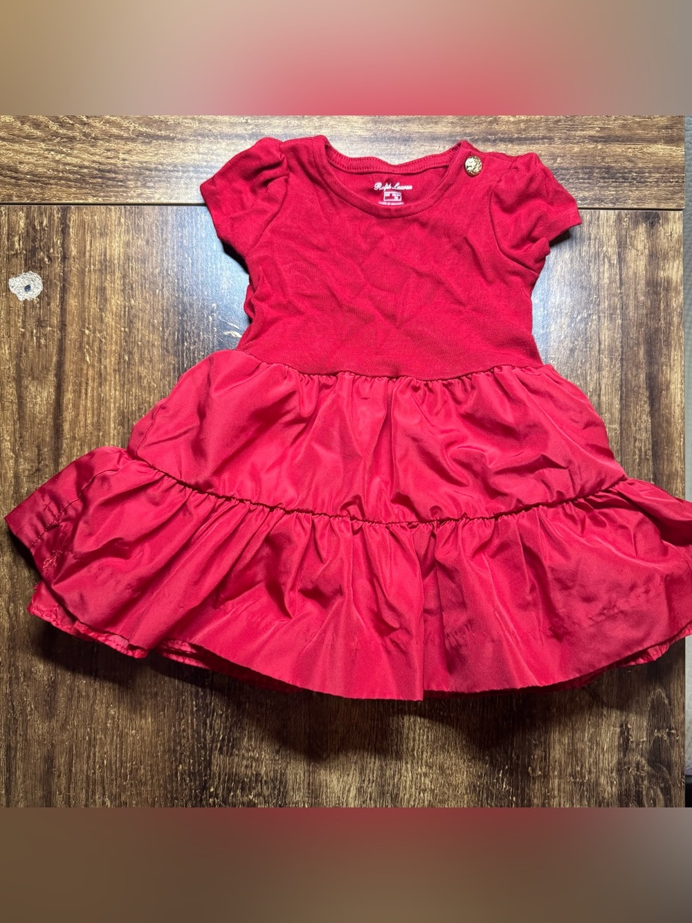 Ralph Lauren Girls' Bright Red Puff-Sleeve Tiered Dress 6M
